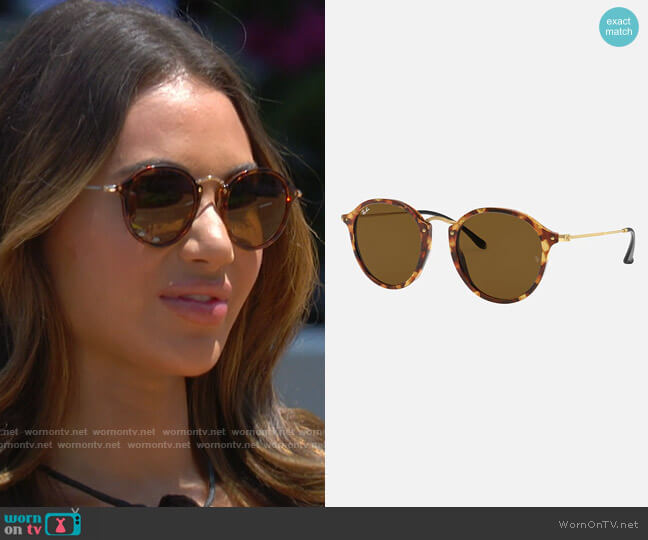 Ray Ban Round Fleck Sunglasses in Tortoise Brown worn by Courtney Boerner on Love Island USA