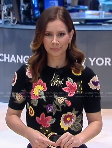 Rebeca’s black floral embroidered sweater on Good Morning America
