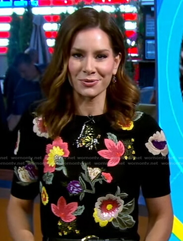 Rebeca’s black floral embroidered sweater on Good Morning America