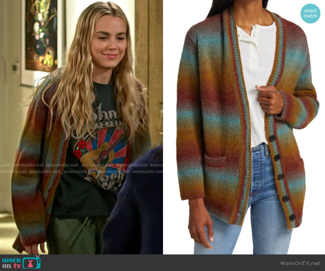 Re/Done 90s Oversize Cardigan in Brick Multi worn by Maggie (Rebecca Rittenhouse) on Maggie