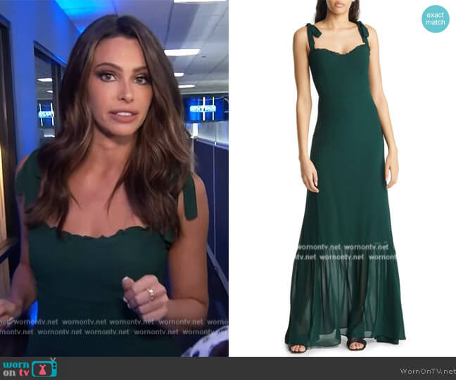 Reformation Jasen Tie Strap Ruffle Maxi Dress worn by Jennifer Lahmer on Extra