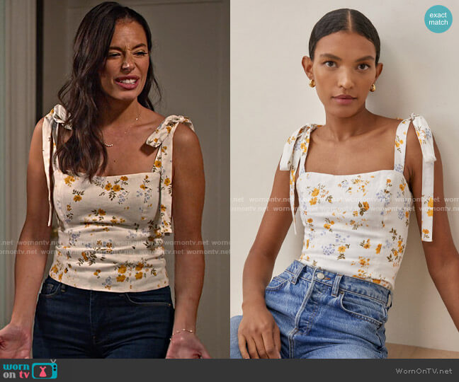 Reformation Bilson Linen Top in Tansy worn by Jessie (Chloe Bridges) on Maggie
