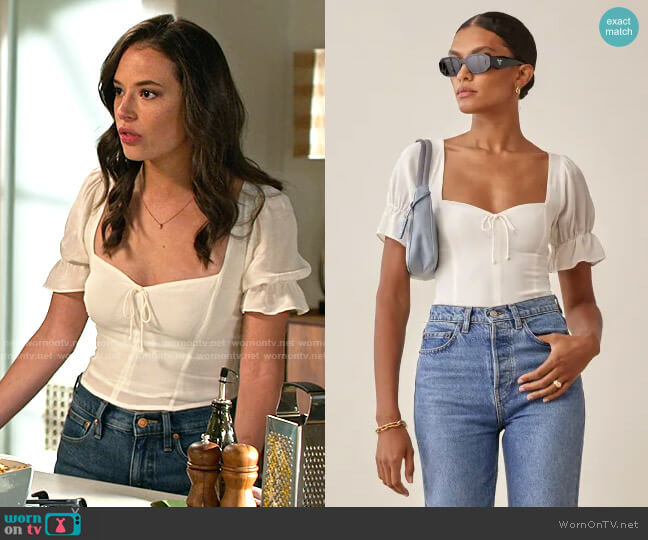 Reformation Delevan Top in Gossamer worn by Jessie (Chloe Bridges) on Maggie