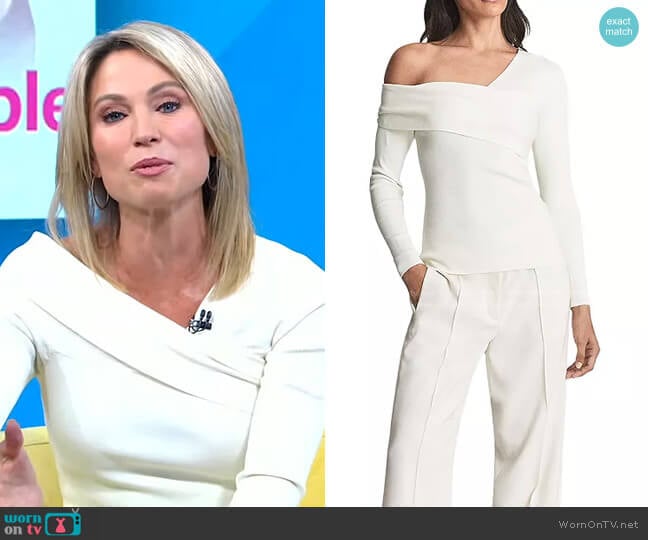 Reiss Eliah Asymmetrical Neckline Top worn by Amy Robach on Good Morning America