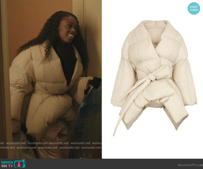 Rick Owens Wrap Down Jacket worn by Kiesha Williams (Birgundi Baker) on The Chi