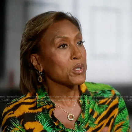 Robin’s tiger and palm leaf print blouse on Good Morning America