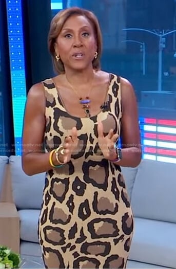 Robin’s leopard print sleeveless dress on Good Morning America