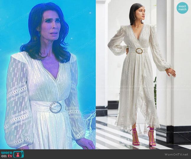 Rococo Sand Belted Fil Coupé Long Wrap Dress worn by Hope Williams (Kristian Alfonso) on Days of our Lives