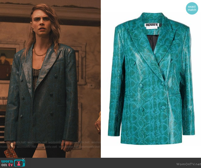 Rotate Fox Snakeskin-effect Double Breasted Blazer worn by Alice (Cara Delevingne) on Only Murders in the Building