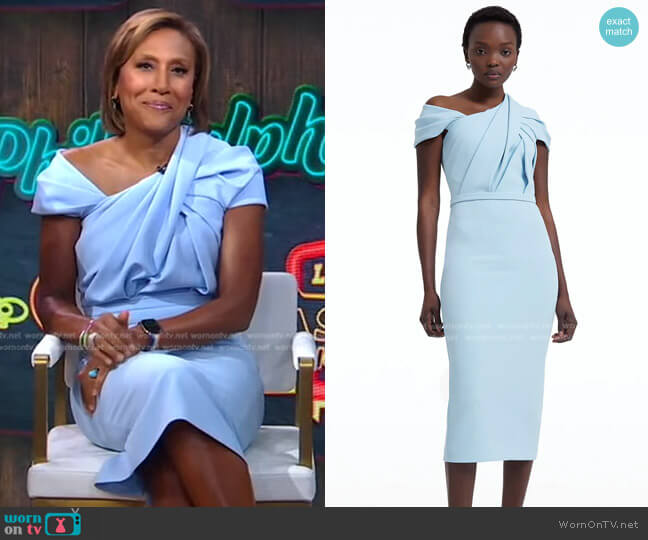 Safiyaa Dania Pale Blue Midi Dress worn by Robin Roberts on Good Morning America