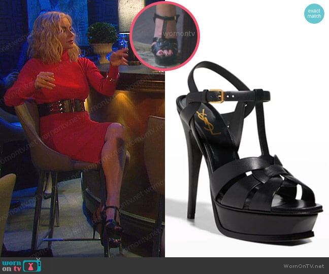 Saint Laurent Tribute Leather 105mm Platform Sandals worn by Kristen DiMera (Eileen Davidson) on Days of our Lives