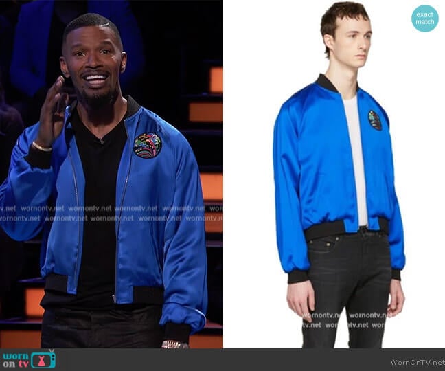 Saint Laurent Sweet Dreams Bomber Jacket worn by Jamie Foxx on Beat Shazam