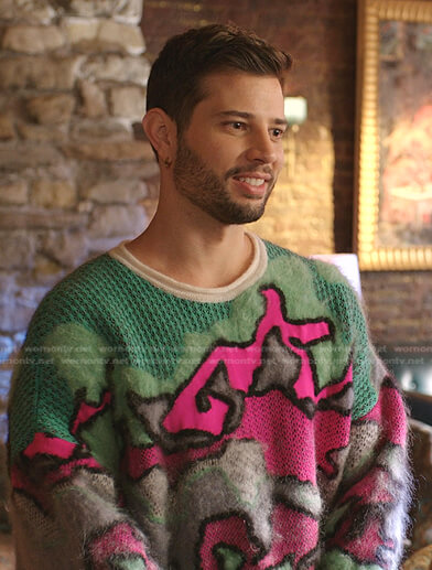 Sam’s multicolor fuzzy sweater on Dynasty