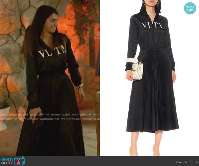 Valentino Long-Sleeve Zip-Front Jersey VLTN-Logo Dress worn by Sara Al Madani (Sara Al Madani) on The Real Housewives of Dubai