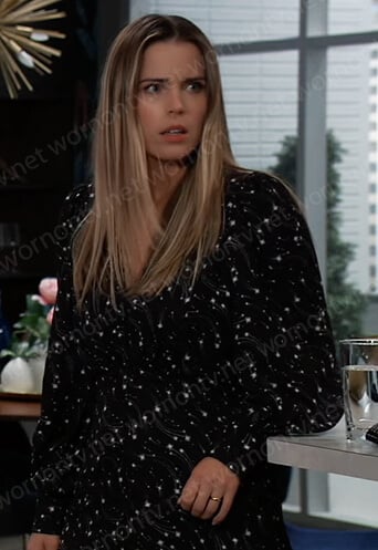 Sasha’s black printed mini dress on General Hospital