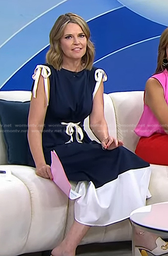 Savannah’s navy colorblock tie bow detail dress on Today