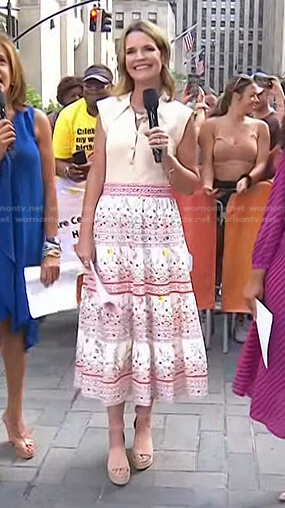 Savannah’s cream polo top and floral skirt on Today