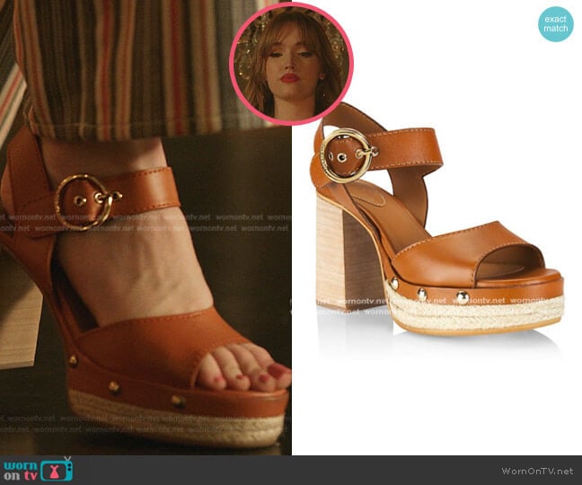 See by Chloe Vivane Leather Platform Ankle-Strap Sandals worn by Kirby Anders (Maddison Brown) on Dynasty