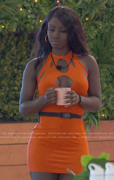 Sereniti’s orange dress with cutouts on Love Island USA