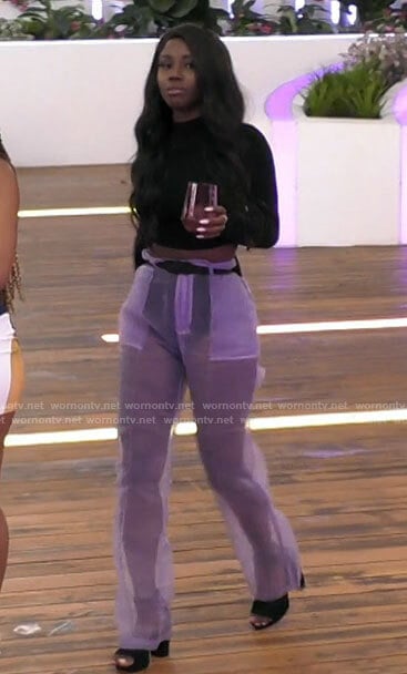 Sereniti’s sheer purple pants on Love Island USA