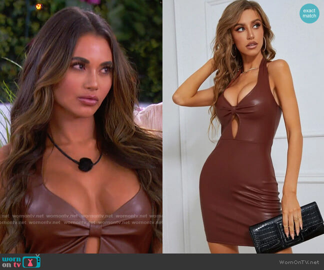 Cut Out Backless PU Leather Halter Bodycon Dress from Shein worn by Courtney Boerner on Love Island USA