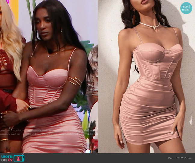Ruched Bodycon Satin Cami Dress from Shein worn by Zeta Morrison on Love Island USA