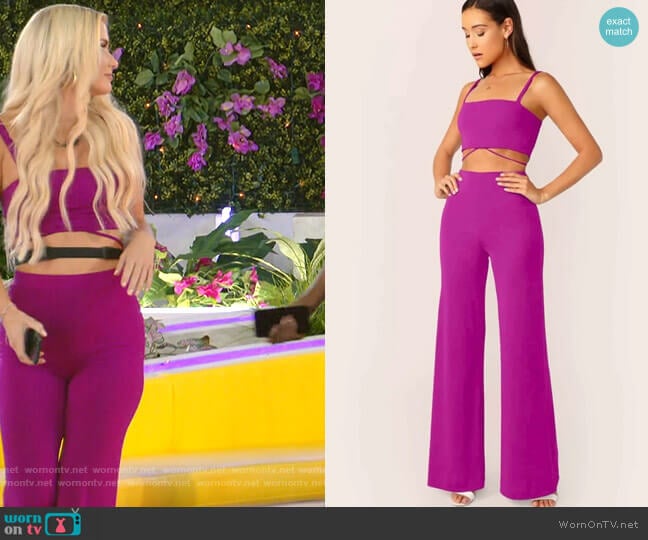 Shein Strappy Cami Flare Leg Pants Set worn by Deb Chubb on Love Island USA