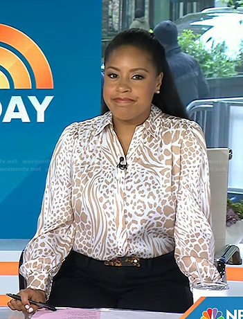 Sheinelle’s white animal print blouse on Today
