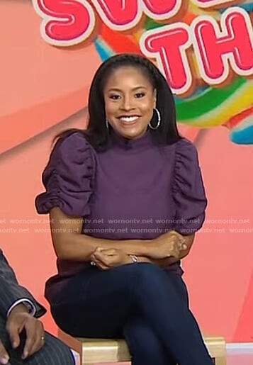 Sheinelle’s purple snake print puff sleeve top on Today