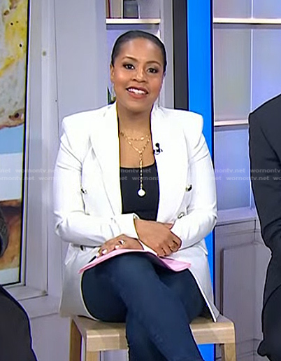 Sheinelle’s white double breasted blazer on Today