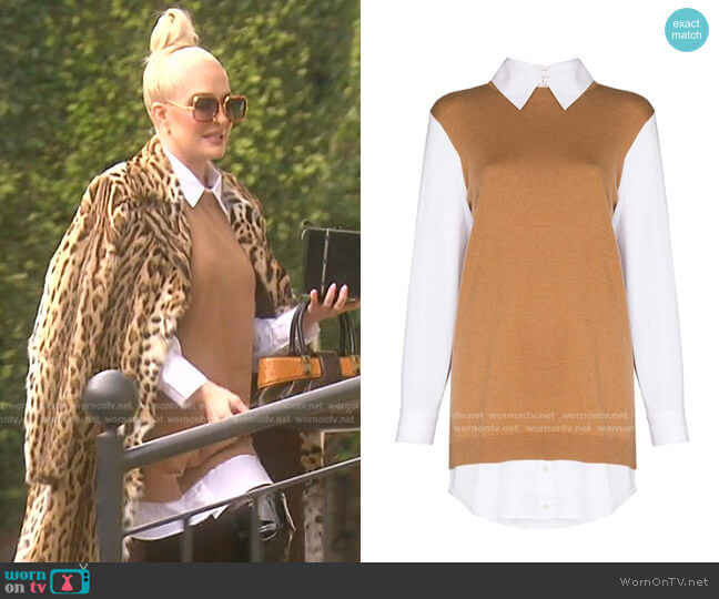Staud Fern Detachable Collar Long Sleeve Mixed Media Dress worn by Erika Jayne on The Real Housewives of Beverly Hills