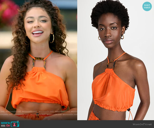 Staud Oleandri Top in Tangerine worn by Sarah Hyland on Love Island USA