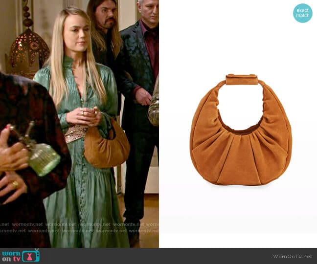 Staud Mini Soft Suede Moon Hobo Bag worn by Maggie (Rebecca Rittenhouse) on Maggie
