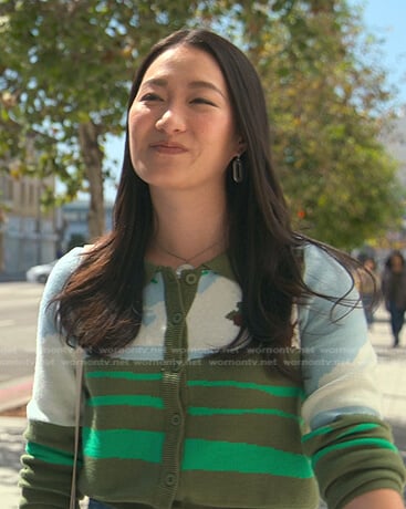 Sumi’s green striped cardigan on Good Trouble