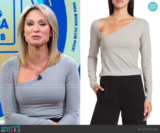 Susana Monaco Diagonal Neck Long Sleeve Top worn by Amy Robach on Good Morning America