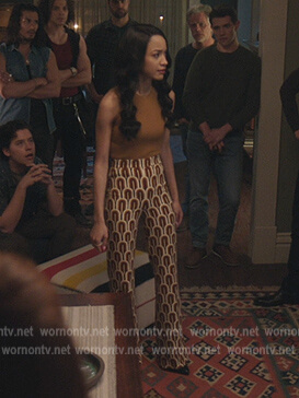Tabitha’s printed flared pants on Riverdale