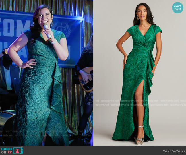 Tadashi Shoji Afonso Floral Jacquard Gown worn by Sara Castillo (Lindsay Mendez) on All Rise