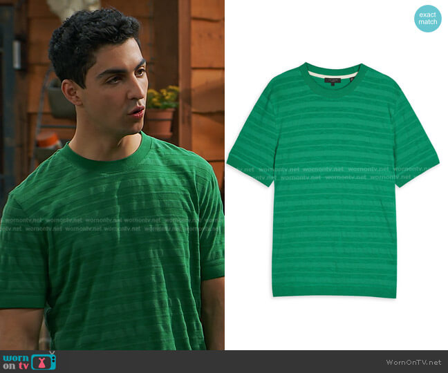 Ted Baker Nekache striped cotton-blend T-shirt worn by Parker Preston (Trevor Tordjman) on Bunkd