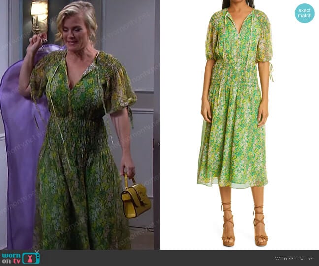 Ted Baker Ursille Floral Smocked Midi Dress worn by Sami Brady (Alison Sweeney) on Days of our Lives