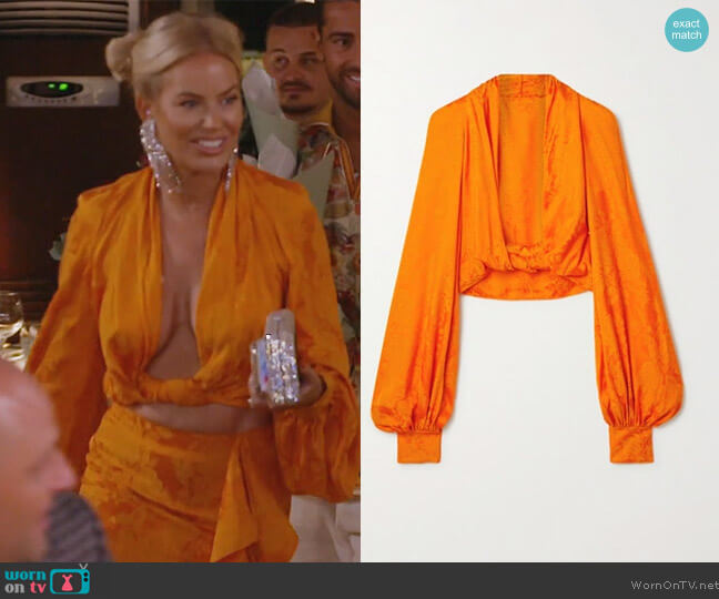 Attico Twist Front Cut out Satin Jacquard Top worn by Caroline Stanbury (Caroline Stanbury) on The Real Housewives of Dubai