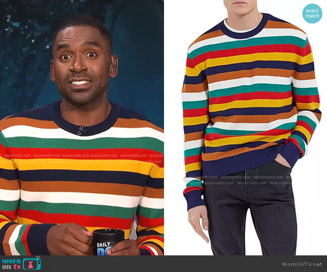 The Kooples Striped Crewneck Sweater worn by Justin Sylvester on E! News
