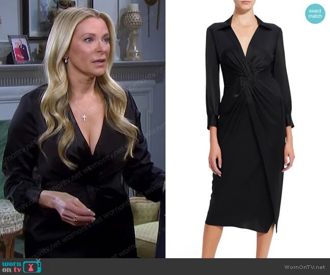 Theory Twist Front Long Sleeve Satin Dress worn by Jennifer Horton (Cady McClain) on Days of our Lives