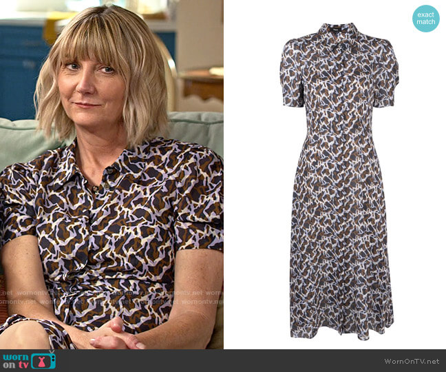 Theory Geometric Midi Silk Shirt Dress worn by Maria (Kerri Kenney) on Maggie
