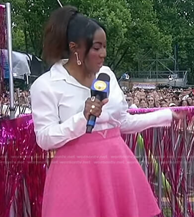 Tiffany Reid’s pink tweed mini skirt on Good Morning America