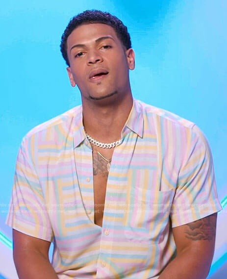 Timmy’s pastel striped shirt on Love Island USA