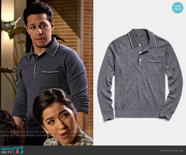 Todd Snyder Long Sleeve Merino Tipped Polo in Charcoal