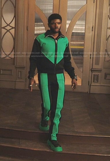 Tom’s green and black track jacket and pants on Tom Swift