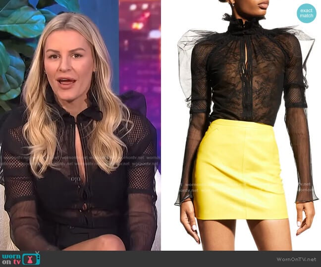 Tom Ford Patchwork Lace Puff-Sleeve Blouse worn by Morgan Stewart on E! News