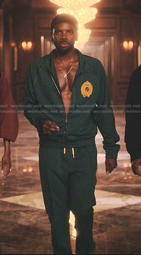 Tom’s green track jacket and pants on Tom Swift