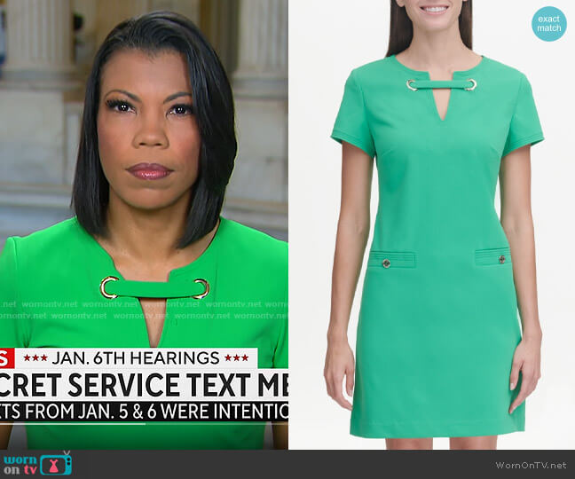 Tommy Hilfiger Scuba Crepe Grommet Top Pocket Dress worn by Nikole Killion on CBS Mornings